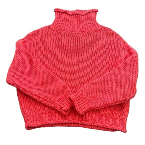 Anthropologie Cropped Turtleneck Sweater | Made in Italy | XS | Coral Knit - Picture 2 of 9